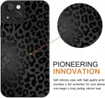 Coalbooliy telefono dėklas, skirtas iphone 13, 6,1 colio, esteti&scaron;kas leopardo ra&scaron;to dizainas, juodas mink&scaron;tas tpu silikoninis smūgiams atsparus kameros apsaugos dėklas, itin plonas dėklas mergaitėms, 04