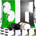 Pixetool foto studijos rinkinys - žalias ekranas su stovu (3 m x 3 m) - softbox permatomas skėčių lempų rinkinys - 3 x foto fonas - reflektorius - žaidimų transliacijos fotografijos žalias ekranas - studijos &scaron;viesa