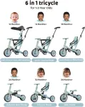 Newyoo 5-in-1 balansinis dviratis triratis | triratukas vaikams nuo 1 iki 3 metų | triratukas nuo 1 metų su stūmimo strypu ir stogeliu | balansinis dviratis | vaiki&scaron;kas triratukas su stūmimo rankena, Tr009, žalias