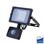 10W LED prožektorius V-TAC, 3000K (&scaron;iltai balta), su judesio davikliu, juodu korpusu, SAMSUNG LED chip