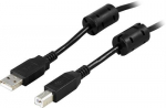 DELTACO USB 2.0 kabelis, A tipo jungtys - B tipo jungtys, 5 m, ferito &scaron;erdys, juodas / USB-250FS
