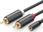 UGREEN AV102 2x RCA (Cinch) ki&scaron;tukai - 3.5mm lizdas kabelis 3m juodas