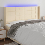 Lova Galvūgalis su LED, kreminės spalvos, 203x16x118/128cm, audinys