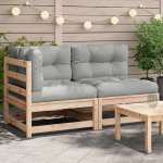 Dvivietė sodo sofa su pagalvėlėmis, pu&scaron;ies medienos masyvas