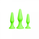 Ouch By Shots Ouch! Glow in the Dark Plug Set - Fluorescent Žalias, 3 Sizes