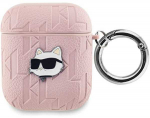 Apple AirPods Karl Lagerfeld Cover Monogram Choupette Head ausinių dėklas rožinės spalvos