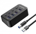 PREMIUMCORD Hub USB 3.2, 4 prievadų su prievadų jungikliais, 5G SuperSpeed, juoda