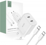 Sieninis įkroviklis PD 20W 2x USB-C + USB-C laidas - USB-C Tech-Protect C20W baltas