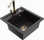 Granitinė virtuvinė plautuvė Mexen Vito su mai&scaron;ytuvu ir sifonu, Metallic juodas/sidabrinis+Gold