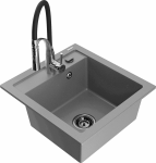 Granitinė virtuvinė plautuvė Mexen Vito su mai&scaron;ytuvu ir sifonu, Pilkas+Juodas/Chrome