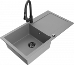 Granitinė virtuvinė plautuvė Mexen Leo su mai&scaron;ytuvu ir sifonu, Pilkas+Juodas