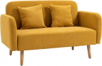 HOMCOM dvivietė sofa-lovesa su pagalvėlėmis, reguliuojamos kojų atramos, aksominis poliesteris, putplastis, kompakti&scaron;kas dizainas, 2 sėdimos vietos, natūrali + geltona