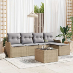 Lauko baldų komplektas Sodo Sofų Rinkinys su pagalve 6 pcs Juoda Poli ratanas