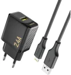 Dudao A23LEU adapteris 12 W 1xUSB-A (pridedamas 1 m USB-A į Lightning kabelis) Juodas