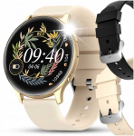 I&scaron;manusis laikrodis Eleganti&scaron;kas moteri&scaron;kas smartwatch su funkcijomis: skambučiai, prane&scaron;imai, du keičiamieji dirželiai