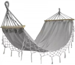 Extralink Hamakas Juodas Forest, pilka su frędzlami 1 osobowy 200x100cm ze stelażem