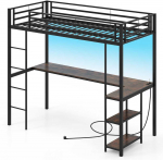 Bonideco Select Dviauk&scaron;tė lova su L formos stalu, juoda + ruda, 200 kg svorio talpa