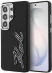 Karl Lagerfeld grūdėtas metalinis dervos logotipo dėklas, skirtas &bdquo;Samsung Galaxy S26 Ultra&ldquo;, juodas