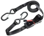 MASTER LOCK 4,25 m x 25 mm tempimo diržas su kabliukais S formos, 2 vnt., juodas, Juoda, Poliesteris, Polivinilchloridas (PVC), Plienas, Tempimo mechanizmas, S formos kabliukas