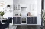 VIKTORIA 240 kitchen set, color: front - baltas / dark mėlynas, body &ndash; baltas ,worktop &ndash; baltas