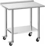 Nerūdijančio plieno darbastalis 915x610x894 mm. su ratukais ir bortu. iki 227 kg