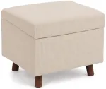 Relaxdays Pufas su daiktadėže, medinės kojelės, rievėtas pliu&scaron;as, MDF