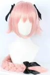 Linfairy ilgas rožinis cosplay perukas su 3 kaspinėliais Helovino kostiumų perukas moterims, plaukų pynė, 95 cm