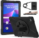 Gerutek dėklas, skirtas Lenovo Tab M10 Fhd Plus 3rd Gen 10.6 colių 2022 (tb-125f/tb-128f), smūgiams atsparus tvirtas apsauginis dėklas su pasukamu stovu, rankos dirželiu, peties dirželiu, &scaron;arvuotas dėklas, skirtas Lenovo M10 Plus