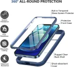 Miracase 360&deg; dėklas, suderinamas su iphone 12/12 pro (6,1 colio), viso korpuso apsauginis dėklas su įmontuota stiklo ekrano apsauga, mobiliojo telefono dėklas, atsparus smūgiams, mėlynas