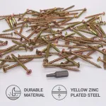 (300 vnt. pakuotė) Cinkuoto plieno 3,5 x 45 mm medsraigčiai su įleidžiama galvute, geltoni medienos drožlių plok&scaron;tės varžtai