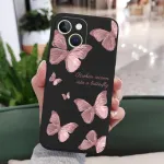 Leecg dėklas, skirtas iphone 13 mini, gėlių ra&scaron;tas, mink&scaron;tas mikropluo&scaron;to pamu&scaron;alas, plonas skystas silikonas, skirtas iphone 13 mini mobiliojo telefono dėklui 5.4 colio, drugelis, juodas