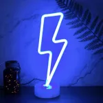 Yiviyar led &scaron;viestuvai žaibo formos led neoninis ženklas su pagrindu usb/baterijomis maitinamas neoninis &scaron;viestuvas, &scaron;aunios lempos, mėlyni neoniniai &scaron;viestuvai, kambario dekoracija miegamajam