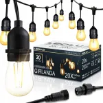 Lauko Led girlianda 20m, 20x E27 lemputės, 1w