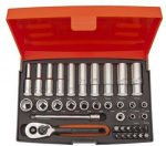 Bahco Ilgų ir trumpų galvučių komplektas 4-13mm + bits PH,PZ,HEX,TORX 37 vnt 1/4"