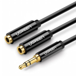 UGREEN AV123 AUX 3.5mm ki&scaron;tukas - 2x 3.5mm lizdai kabelis 0.25m juodas