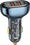 USAMS automobilinis įkroviklis 2xUSB+1xUSB-C 125W Fast Charge transparent mėlynos spalvos CC158CC02 (US-CC158)