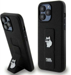 Apple iPhone 13 Pro Max Karl Lagerfeld dėklas Gripstand Saffiano Karl&Choupette Pins (KLHCP13XGSACHPK) juodos spalvos