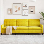 Trivietė sofa, geltonos spalvos, 210cm, aksomas