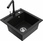 Granitinė virtuvinė plautuvė Mexen Vito su mai&scaron;ytuvu ir sifonu, Juodas