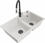 Granitinė virtuvinė plautuvė Mexen Tomas su mai&scaron;ytuvu ir sifonu, Baltas+Juodas