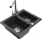 Granitinė virtuvinė plautuvė Mexen Carlos su mai&scaron;ytuvu ir sifonu, Juodas granite+Chrome