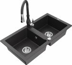 Granitinė virtuvinė plautuvė Mexen Mario su mai&scaron;ytuvu ir sifonu, Juodas granite