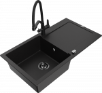 Granitinė virtuvinė plautuvė Mexen Leo su mai&scaron;ytuvu ir sifonu, Juodas