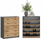 Sarafurniture Batų Spintelė Su Stalčiais 5K Grafito Ąžuolo Spalva 74x35x85