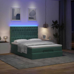 Osmanų lova su čiužiniais ir LED Tamsiai žalia 140x200cm Velvet
