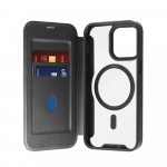 SBS Puro Book Mag MagSafe Leather dėklas su Flap and Card Slot skirtas Apple iPhone 16 Pro - juodos spalvos