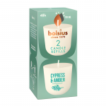 Bolsius &bdquo;Candles Clean Light&ldquo; papildymo žvakės, 2 vnt., kipariso ir gintaro spalvos