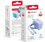 Telefono įkroviklis Forcell F-Energy GaN III Crystal Color 2x USB C AVS SSFC3.0 60W + silikoninis kabelis USB C į USB C VT-60 &scaron;viesiai mėlynas