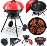 Anglinis Bbq sodo grilis briketams uždaromas su ratukais dangtis lentyna grotelės