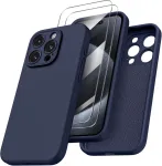 Ornarto dėklas, skirtas iphone 15 pro, su kameros apsauga ir 2 ekrano apsaugomis, skysto silikono telefono dėklas iphone 15 pro 6,1 colio, smūgiams atsparus iphone 15 pro apsauginis dėklas su mikropluo&scaron;tu